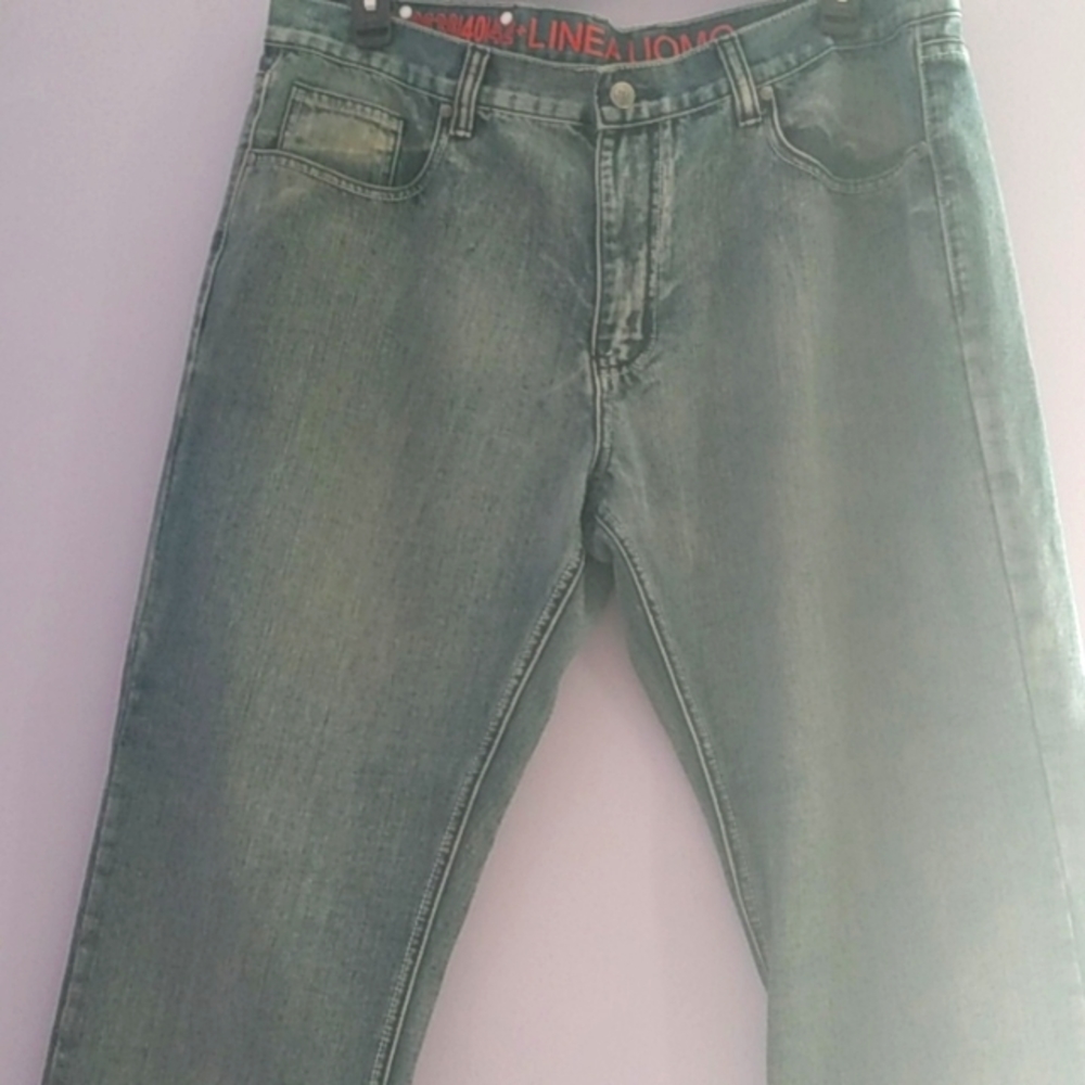 Men's Jeans 65 percent cotton.